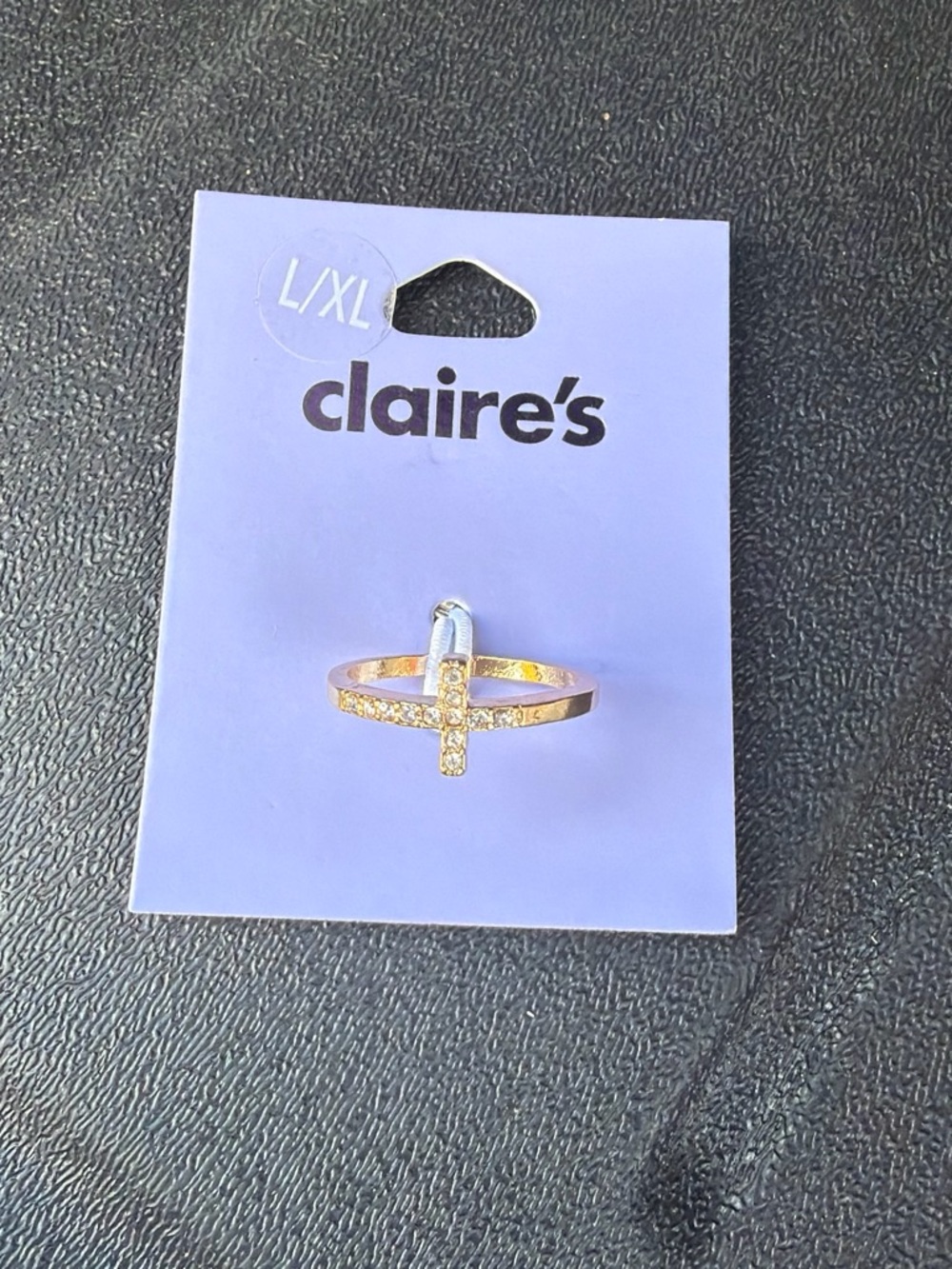 Claire's Gold Tone Crystal Cross Ring - Gold